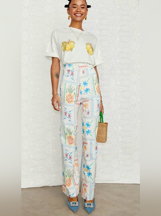 Never Fully Dressed Pants - NEVER FULLY DRESSED White Island Marra Cross Stitch Trousers Pants (Farm Rio